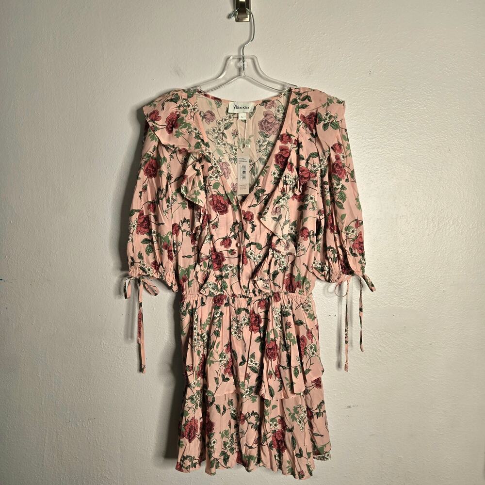 NEW Yumi Kim Hailey Floral Tiered Mini Dress In Fortune Teller Blush L Coquette